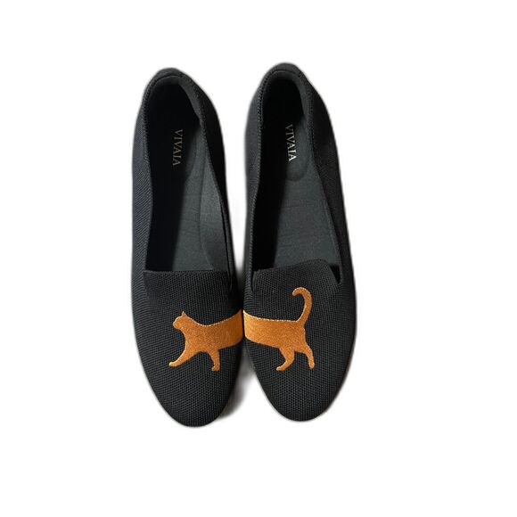 VIVAIA Cat Embroidered Knit Flats Black Women’s Size 11-11.5 Eco Friendly Shoes - Picture 6 of 6
